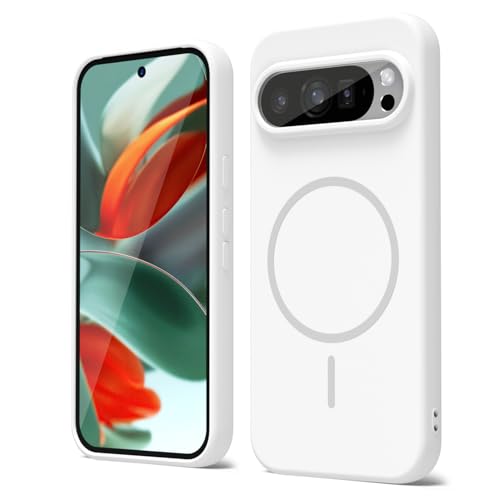 oakxco for Google Pixel 9 Pro XL Case Silicone Mag Safe, Magnetic Slim Thin Phone Case Compatible with Magsafe, Women Girls Cute Girly Aesthetic Soft Rubber Gel Safecase with Camera Cover, White - color: White, size: Pixel 9 Pro XL