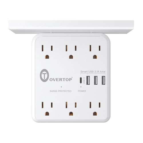 Overtop Power Charger with Shelf,Wall Outlet Extender,Surge Protector 1800J