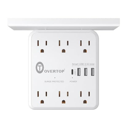 Overtop Power Charger with Shelf,Wall Outlet Extender,Surge Protector 1800J