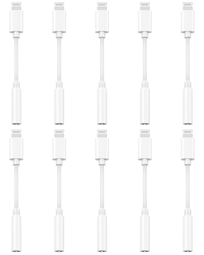 [Apple MFi Certified] 10 Pack Lightning to 3.5 mm Headphone Jack Adapter, iPhone Aux Adapter Converter Dongle Audio Cable Compatible with iPhone 14 13 12 11 X XS 8 7 - color: White-10pack