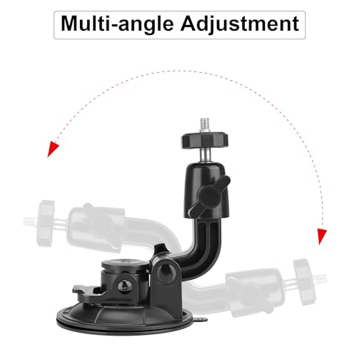 Heavy Duty Φ90mm Suction Cup + Adjustable Dual-Ball-Head Action Camera Dash Cam Phone Car Mount Windscreen Window Cockpit Holder for iPhone GoPro insta360 Video Recording (1.5kg Load)