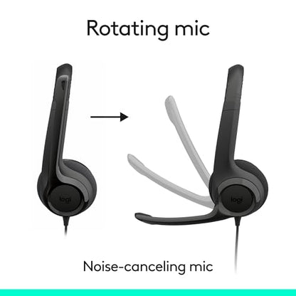 Logitech H391 Wired Headset PC/Laptop Stereo Headphones, USB-C, Graphite - color: Graphite, style: USB-C