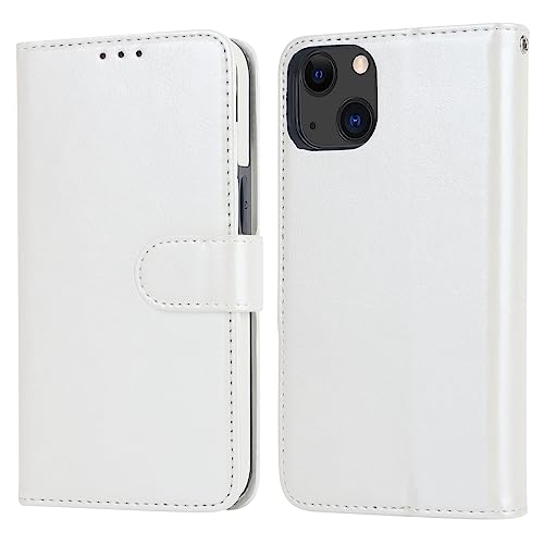 Bocasal Detachable Wallet Case Card Holder for iPhone 13, White | RFID Blocking Kickstand Card Slots Holder PU Leather Magnetic Shockproof Wrist Strap Removable Flip Protective Cover 6.1 inch - color: White