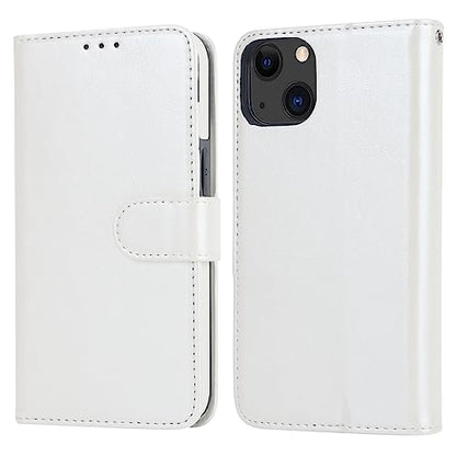 Bocasal Detachable Wallet Case Card Holder for iPhone 13, White | RFID Blocking Kickstand Card Slots Holder PU Leather Magnetic Shockproof Wrist Strap Removable Flip Protective Cover 6.1 inch - color: White