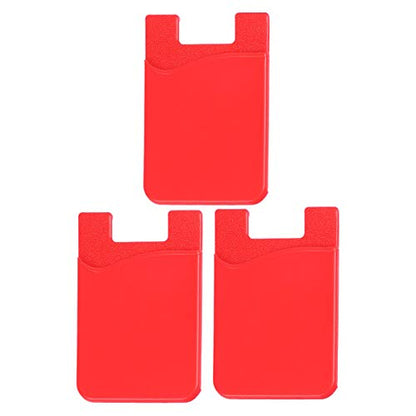 jojofuny 3Pcs Adhesive Mobile Phone Card Holder Stick on Back Cover Phone Wallet for Id Credit Cards Cash Organizer 3.42X2.08In - color: Red