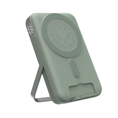 JUOVI Magnetic Power Bank 22.5W 10,000mAh Wireless Portable Charger | Battery Pack with LED Display Adjustable Dual-Foldable Stand Magsafe-Compatible for iPhone 16/15 Series Samsung AirPods - color: Green