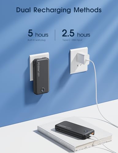 Nusyddy Portable Charger 10000mAh Fast Charging w/Built-in Wall Plug Black - color: Black