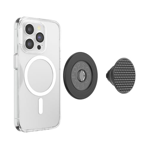 PopSockets Phone Grip for MagSafe, Magnetic Holder, Phone Stand, Black - Alum Triangle Knurled Black - color: Black Knurl, style: MagSafe