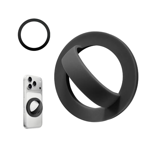 Magnetic Silicone Ring Grip Phone Holder, Rotating Finger Loop Ring Grip Holder, Soft and Portable, Strong Magnetic Attraction, Compatible with Magsafe for iPhone and Samsung Case (Black) - color: Black