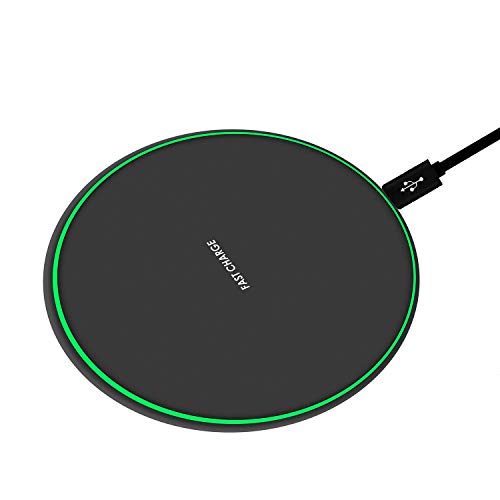 Wireless Charger Ultra Slim 10W Fast Wireless Charging Station Black Qi-Certified，Universal Wireless Charging Station Pad Compatible with Smart Phones and Other QI Devices(No AC Adapter,1 Pack)