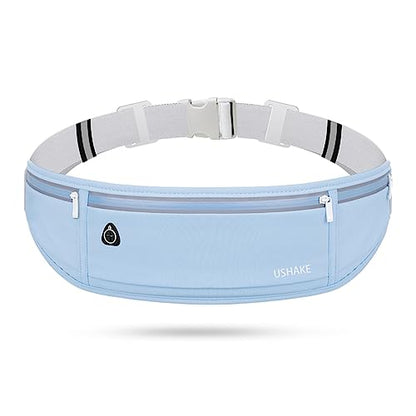 USHAKE Slim Running Belt, Bounce Free Fanny Pack Phone Holder - color: Light Blue