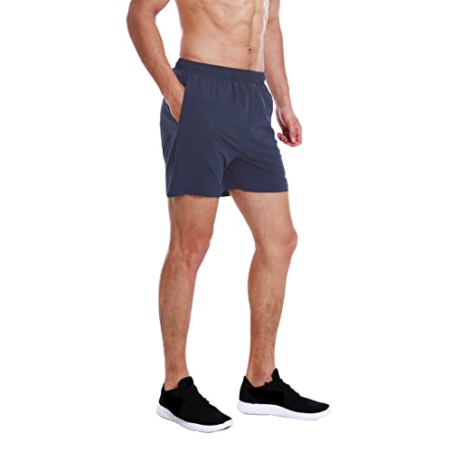 EZRUN Men's 5" Athletic Running Shorts Quick Dry with Liner Zip Pocket - color: Navy Blue, size: Medium