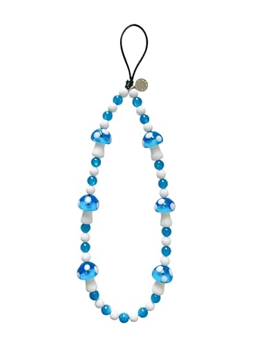 Drawwind Phone Charm Beaded Wristlet Strap Universal Cell Phone Lanyard Cute Bracelet Wrist Strap Beaded Chain String Handmade Accessories for Case Camera Bags (Blue Mushroom) - color: Blue Mushroom