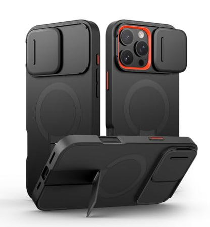 SURITCH for iPhone 16 Pro Max Case with Magnetic Camera Slide Cover and Adjustable Kickstand, Compatible with MagSafe, Shockproof Bumper Case Slim Protective Cover 6.9 Inch, Black - color: Black, size: IPhone 16 Pro Max-6.9"