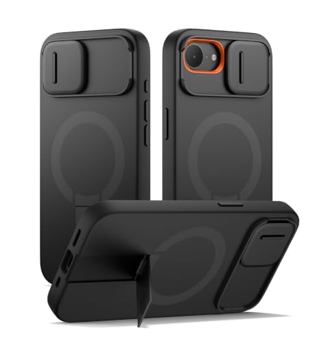SURITCH for iPhone 17e/16e Case with Magnetic Camera Slide Cover and Adjustable Kickstand, Compatible with MagSafe, Shockproof Bumper Case Slim Protective Cover 6.1 Inch,Black - color: Black, size: IPhone 17e/16e-6.1"