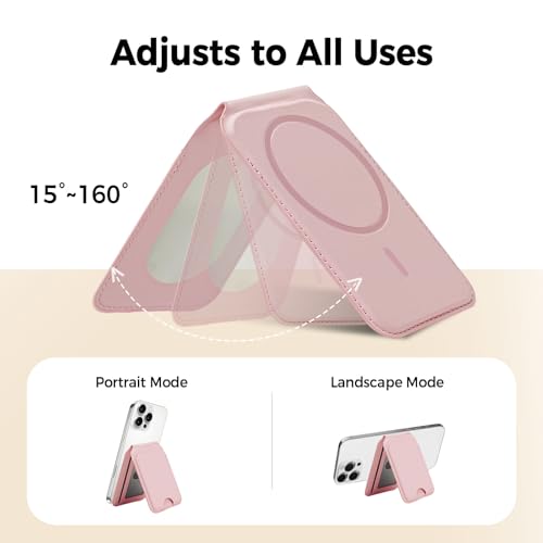 for MagSafe Wallet with Mirror, 4 Card Holder RFID Blocking Stand - color: Pink