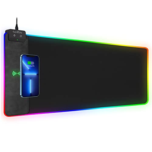 Wireless Charging RGB Gaming Mouse Pad, 31.5"x15.7" Large Desk Mat, Desk Pad with Wireless Charger, Non-Slip Rubber Base, Waterproof, Computer Keyboard Mat for Gamer, Office, Home, Black - color: Black