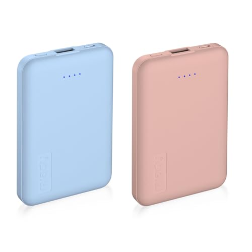 Miady 2-Pack Small Portable Charger 5000mAh Power Bank Travel Battery Pack - color: Cream Blue+ Pink-1