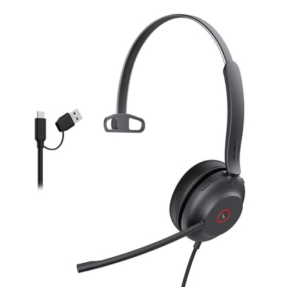 Yealink UH37 PC Headset with Mic for Computer Wired Headphones with USB-C/A - color: UH37 USB-C/A, size: Mono-Ear (UC)