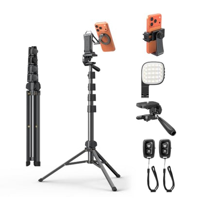 OMOTON TP02-Pro-PK 65" Magnetic Phone Tripod Kit with Fill Light & 2 Remote - color: 8-2-Black PK