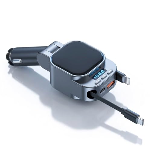 Bluetooth 5.3 Car Adapter, 96W FM Transmitter, 4-in-1 Retractable Charger