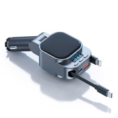 Bluetooth 5.3 Car Adapter, 96W FM Transmitter, 4-in-1 Retractable Charger
