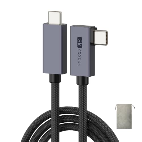 USB4 240W Right Angle USB C Cable 3.3ft (1-Pack) - 40Gbps USB-C to USB-C with Pouch, Thunderbolt 4/3 & PD Charging for MacBook Pro, iPhone 17, Gaming Monitor (Black) - color: 1-Pack,3.3FT