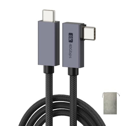 USB4 240W Right Angle USB C Cable 3.3ft (1-Pack) - 40Gbps USB-C to USB-C with Pouch, Thunderbolt 4/3 & PD Charging for MacBook Pro, iPhone 17, Gaming Monitor (Black) - color: 1-Pack,3.3FT
