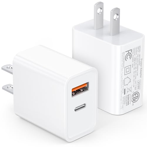 [2 Pack] 20W USB C Charger Block Fast Charging Dual Ports Adapter - color: White
