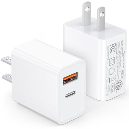 [2 Pack] 20W USB C Charger Block Fast Charging Dual Ports Adapter - color: White