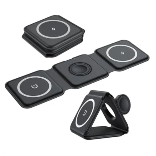 Charging Station is Compatible with Apple Multiple Devices - 3 in 1 Foldable Magnetic Wireless Charger Dock-Travel Charging Pad for iPhone 16 15 14 13 12 Pro Max Plus Watch & Airpods. (Black).