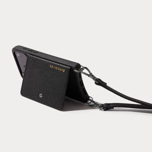 Bandolier Mila Leather Crossbody MagSafe Phone Case iPhone 17 Pro- Black/P | Crossbody leather phone case. Built-in card-holder. Adjustable & removable strap. MagSafe Design. Phone drop protection. - color: Black/Pewter, size: Iphone 17 Pro
