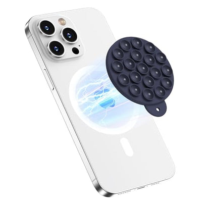 Magnetic Suction Cup Phone Mount with MagSafe, Silicone Hands-Free Grip Holder for iPhone Case and Android, Mirror Shower Phone Stand for Makeup FaceTime Gym Kitchen Bathroom, Midnight Blue - color: Midnight Blue