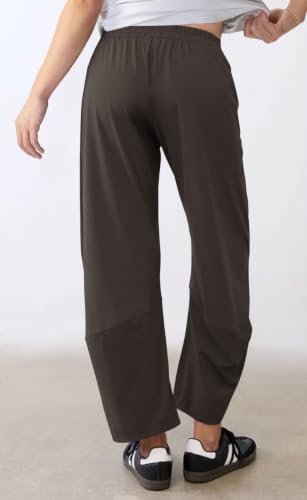 Womens Barrel Travel Pants Elastic Waist Baggy Ankle Pants with Pockets - color: Stretchy-coffee, size: X-Small