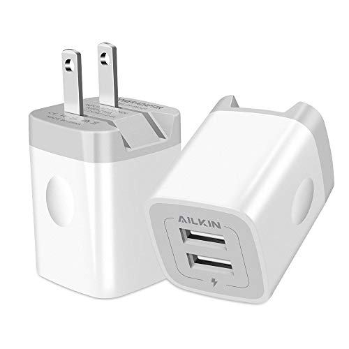 USB Wall Charger, Foldable Charger Adapter, AILKIN 2Pack 2.4Amp Dual Port - color: Wall Charger