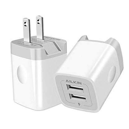 USB Wall Charger, Foldable Charger Adapter, AILKIN 2Pack 2.4Amp Dual Port - color: Wall Charger