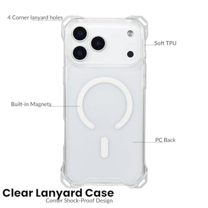 Magnetic for iPhone 17 Pro Max Crossbody Phone Case,Clear,Magnetic Soft Frame PC Back Shockproof Protective Phone Cover with Adjustable Detachable Lanyard,Compatible with MagSafe - color: Clear, size: iPhone 17 Pro Max