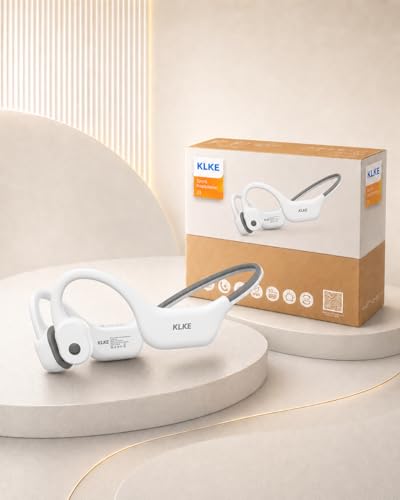 Bone Conduction Headphones for Running with mic and Rear Safety Light - color: KLKE-White