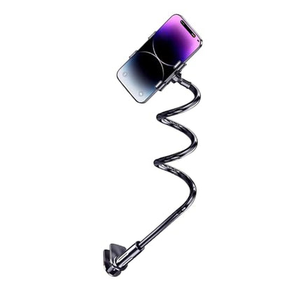 Flexible Bedside Phone Mount Clamp with Bendable Arm 360 Rotatable Metal Tube Phone Stand Upgrades for Lazy Watching Adjustable Flexible Arm Mount - color: Black
