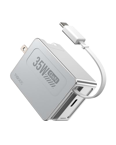USB C Retractable Fast Charger, PD 35W Dual Port, Foldable US Plug
