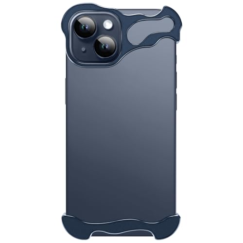 Frameless Phone Case Crafted for iPhone 14 Blue | Compatible with Lens Camera Protection, Metal Minimalist Design, Extremely Highlighting Personality - color: Aluminum Blue, size: iPhone 14