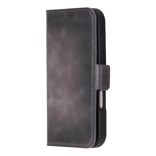 Bayelon Leather Wallet Case for iPhone 16 Pro 6.3" - Flip Cover Card Holder, iPhone 16 Pro Wallet Folio Case, Kickstand, MagSafe Compatible RFID, Real Leather iPhone 16 Pro Cover (Smoked Black) - color: Smoked Black, size: iPhone 16 Pro