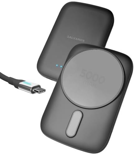 Galvanox Magnetic Power Bank for Samsung Phones (15W) Wireless Charging Battery Pack for Android, Galaxy S24 S25 Plus, S26 Ultra (Compatible with MagSafe Case Required) 5000mAh Portable Charger, Black