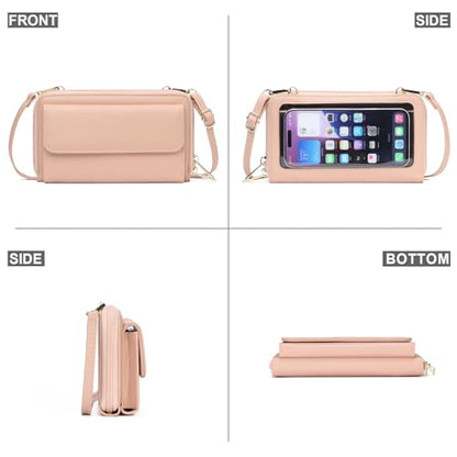GOIACII Phone Purse Crossbody Bags for Women Small Travel Wallet Touch Screen RFID Blocking - color: C02 Light-pink
