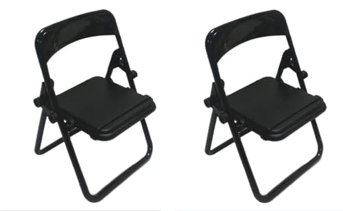 Jowxsx 2 Pcs Black Folding Chair Phone Stand,Folding Chair Phone Holder,Mini Folding Chair Cell Phone Stand Holder,Foldable Chair Shape Universal Mobile Multi-Angle Cradle for Desk, Cell Phone Stands