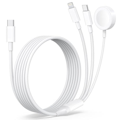 [2026 New] 3 in 1 Fast Charge Cord, USB-C 60W & Lightning 27W with Magnetic Wireless Watch Charger, 6FT White TPE Multi Charging Cable for iPhone 17/16/15/14/13/12/11 & iWatch Series 11-1/Ultra/SE