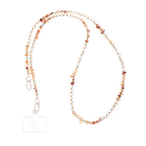 inewateri Universal Phone Lanyard Crossbody Neck Strap with Natural Stone Crystal Charm - Anti-Lost Wrist Strap Cellphone Chain Accessories for Keys Wallet ID Badge, Yellow - color: Yellow