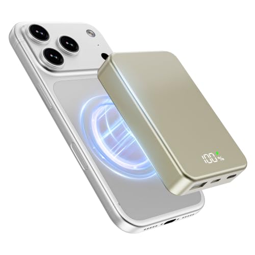 Magnetic Portable Charger for Magsafe Power Bank, 26800mAh 20W PD Large Capacity Aluminum Alloy USB-C in&Out Wireless Fast Charging Battery Pack for iPhone 17Pro Max/16/15/14/13/12 Series, Gold - color: Gold