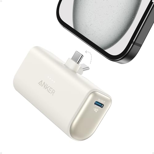 Anker Nano Power Bank,5,000mAh Portable Charger, Built-in USB-C Connector - color: Shell White