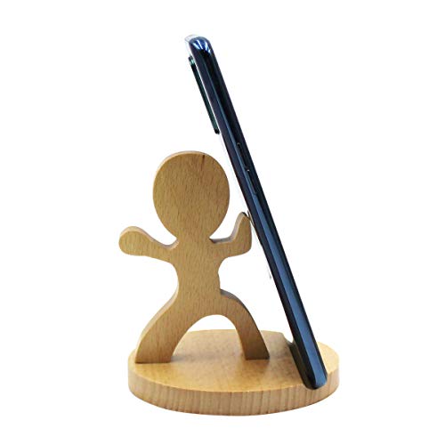 Cute Boy Cellphone Holder Stand Wooden Smartphone Desk Holder for All Mobile Phones Animal Phone Stand Desk Ornament - color: strong kid